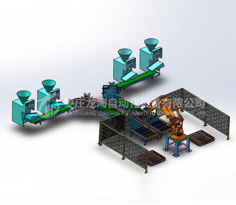 阀口包装机+机器人码垛机